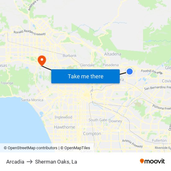 Arcadia to Sherman Oaks, La map