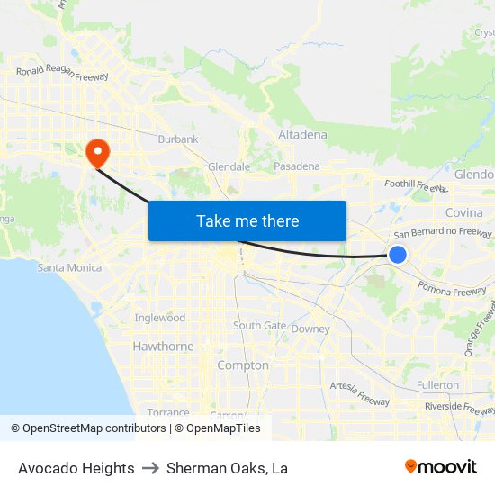 Avocado Heights to Sherman Oaks, La map