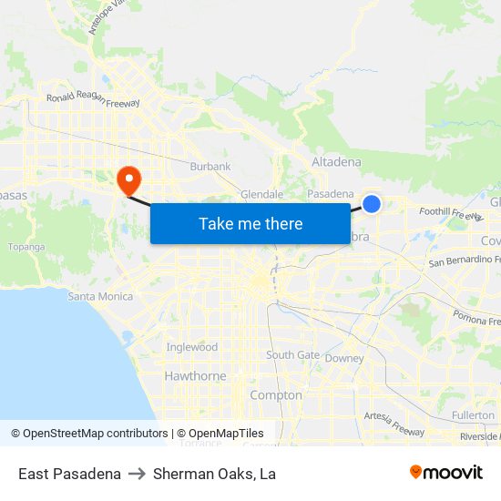 East Pasadena to Sherman Oaks, La map