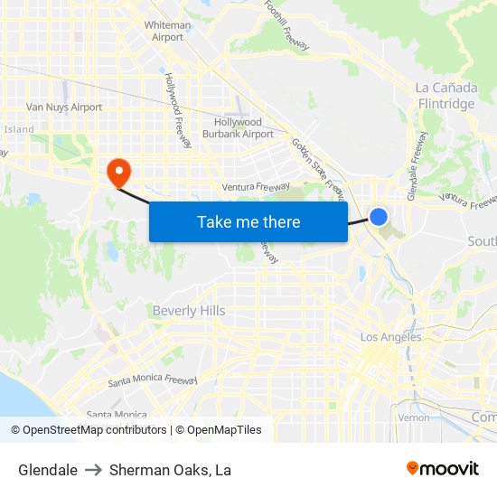 Glendale to Sherman Oaks, La map