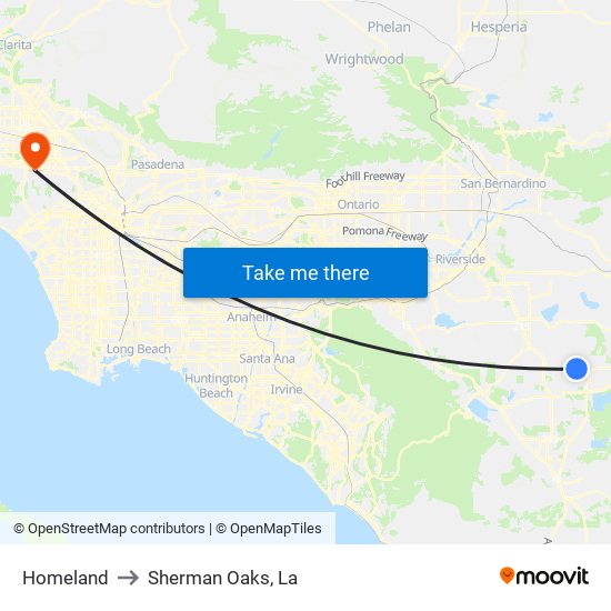 Homeland to Sherman Oaks, La map