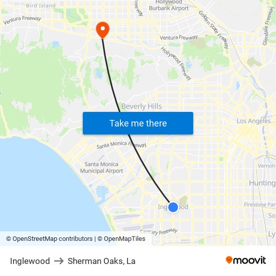 Inglewood to Sherman Oaks, La map