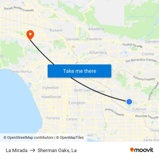 La Mirada to Sherman Oaks, La map