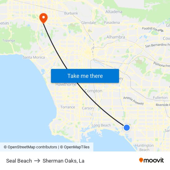 Seal Beach to Sherman Oaks, La map