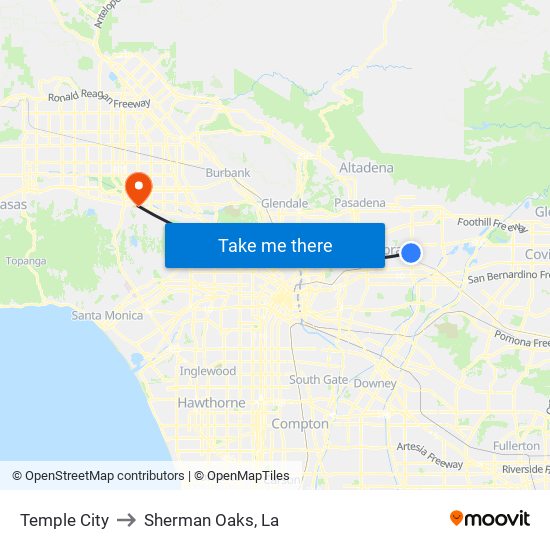 Temple City to Sherman Oaks, La map