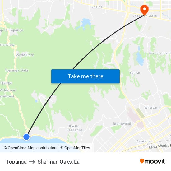 Topanga to Sherman Oaks, La map