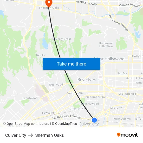 Culver City to Sherman Oaks map