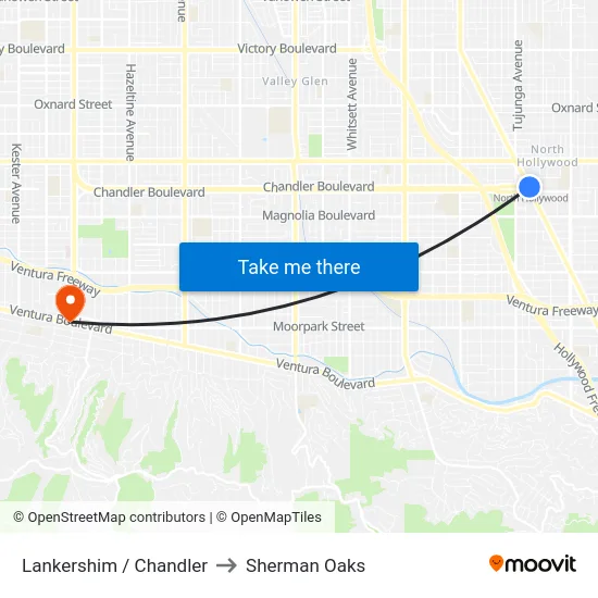 Lankershim / Chandler to Sherman Oaks map