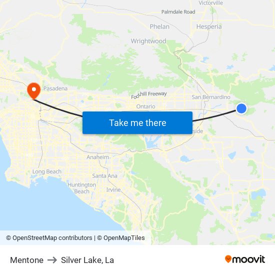 Mentone to Silver Lake, La map