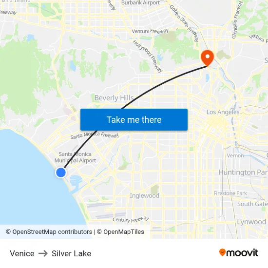Venice to Silver Lake map