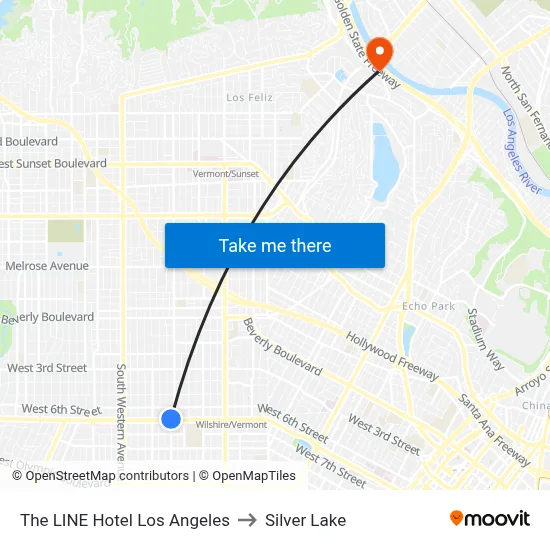 The LINE Hotel Los Angeles to Silver Lake map