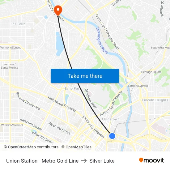 Union Station - Metro Gold Line to Silver Lake map