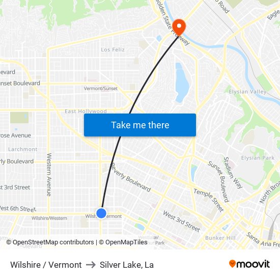 Wilshire / Vermont to Silver Lake, La map