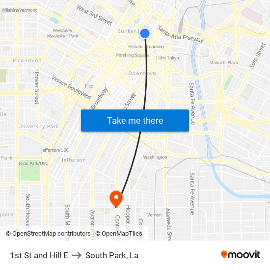 1st St and Hill E to South Park, La map