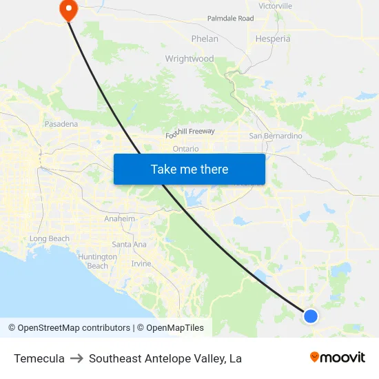 Temecula to Southeast Antelope Valley, La map