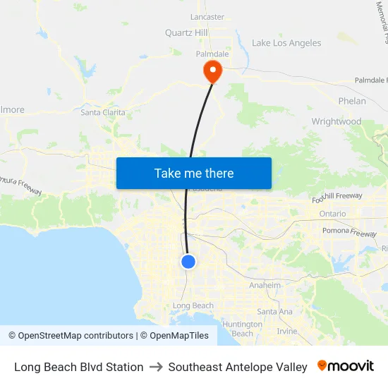 Long Beach Blvd Station to Southeast Antelope Valley map