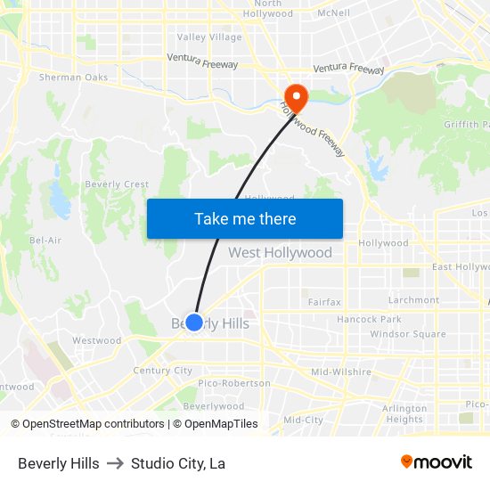 Beverly Hills to Studio City, La map