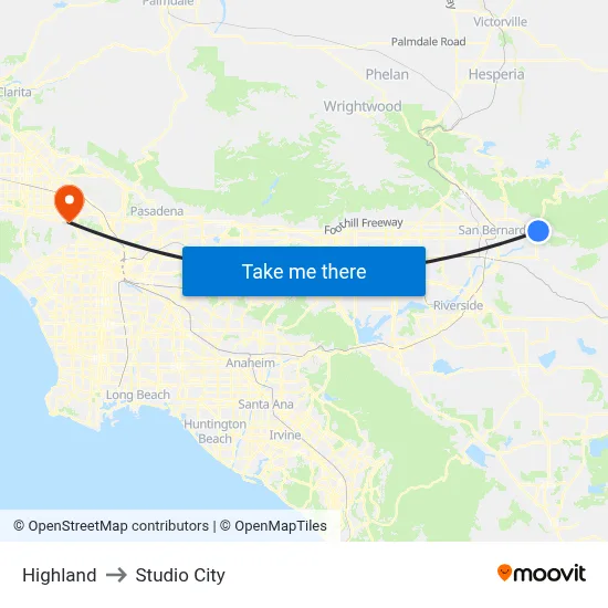 Highland to Studio City map