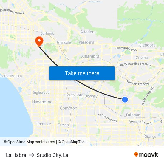 La Habra to Studio City, La map