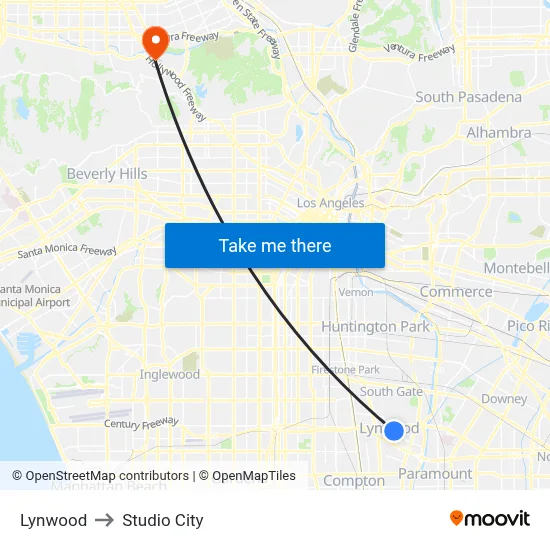 Lynwood to Studio City map