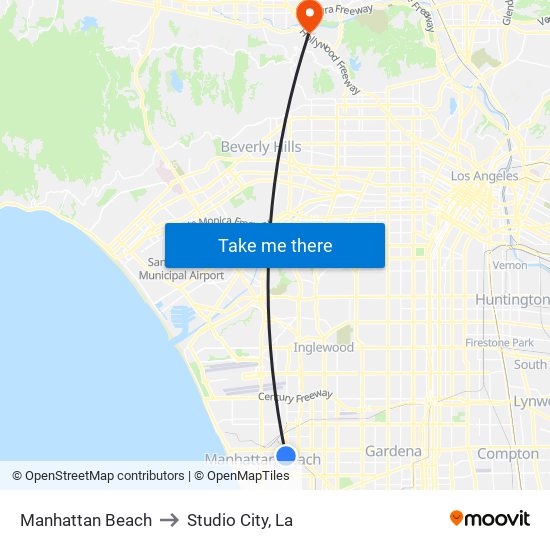 Manhattan Beach to Studio City, La map