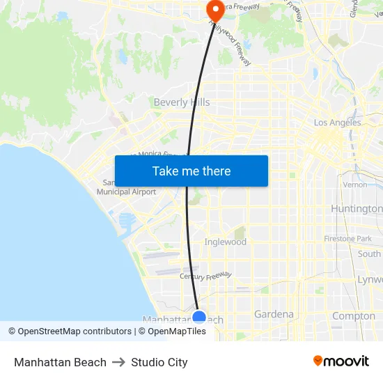 Manhattan Beach to Studio City map