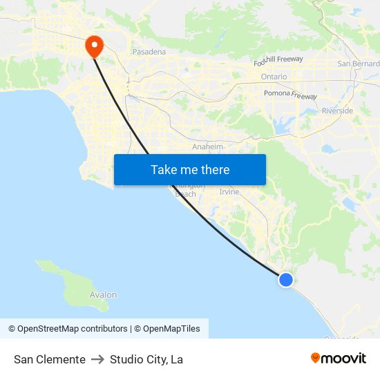 San Clemente to Studio City, La map