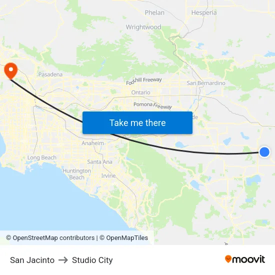 San Jacinto to Studio City map