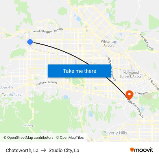 Chatsworth, La to Studio City, La map