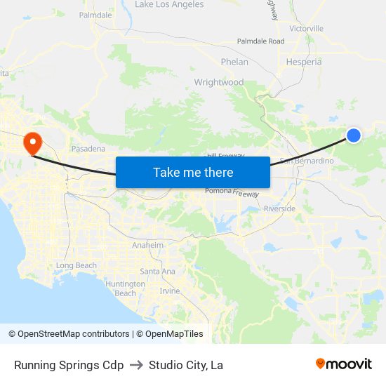 Running Springs Cdp to Studio City, La map