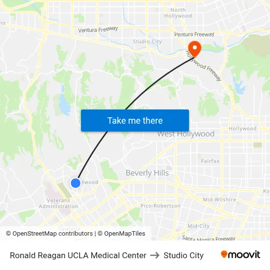 Ronald Reagan UCLA Medical Center to Studio City map