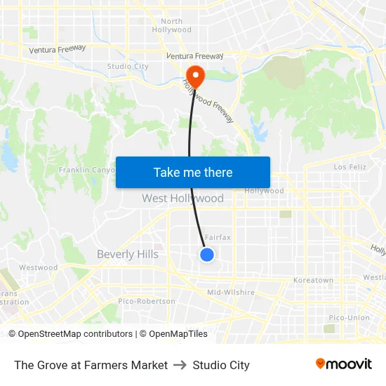 The Grove at Farmers Market to Studio City map