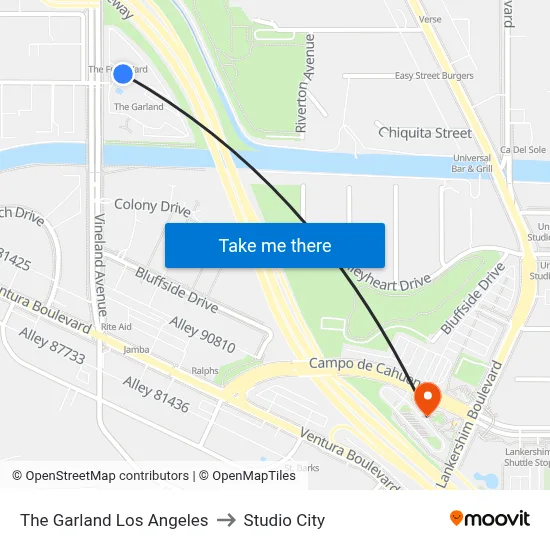 The Garland Los Angeles to Studio City map