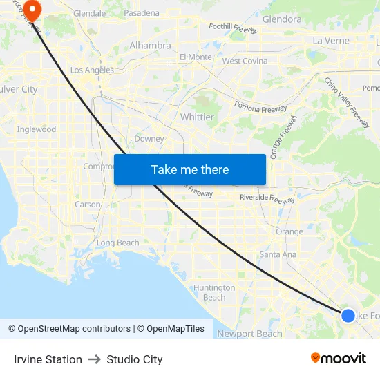 Irvine Station to Studio City map