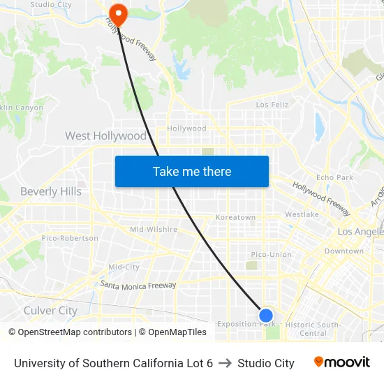 University of Southern California Lot 6 to Studio City map