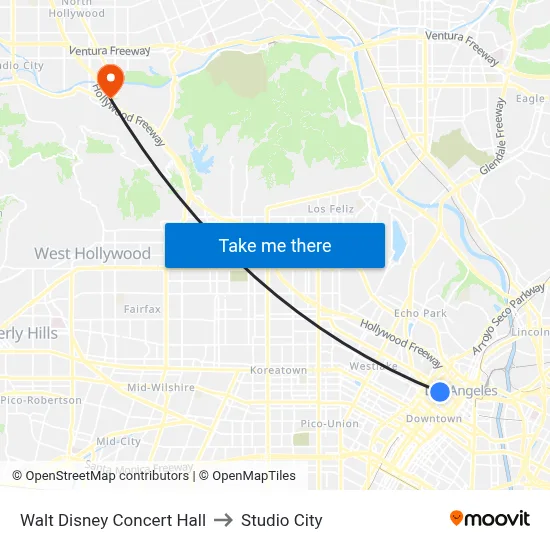 Walt Disney Concert Hall to Studio City map