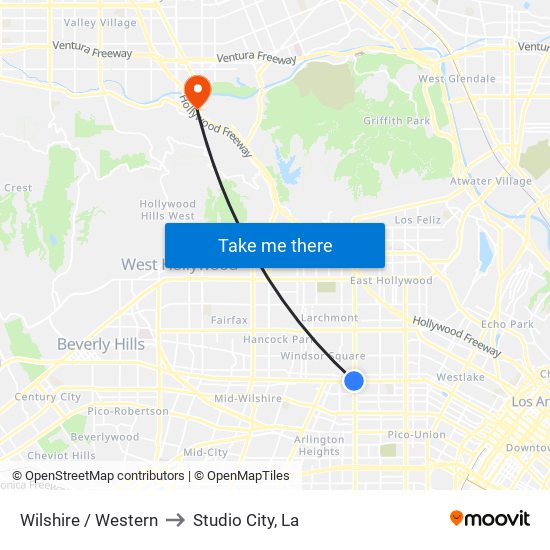 Wilshire / Western to Studio City, La map