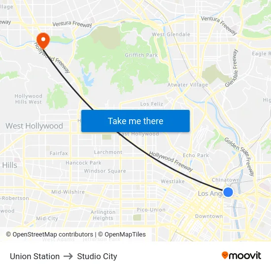 Union Station to Studio City map