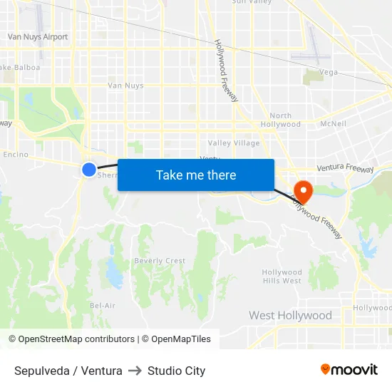 Sepulveda / Ventura to Studio City map