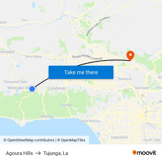 Agoura Hills to Tujunga, La map