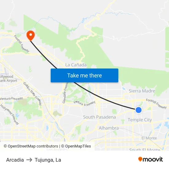 Arcadia to Tujunga, La map
