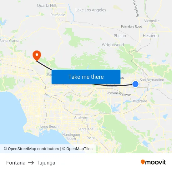 Fontana to Tujunga map