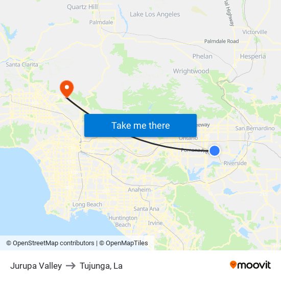 Jurupa Valley to Tujunga, La map