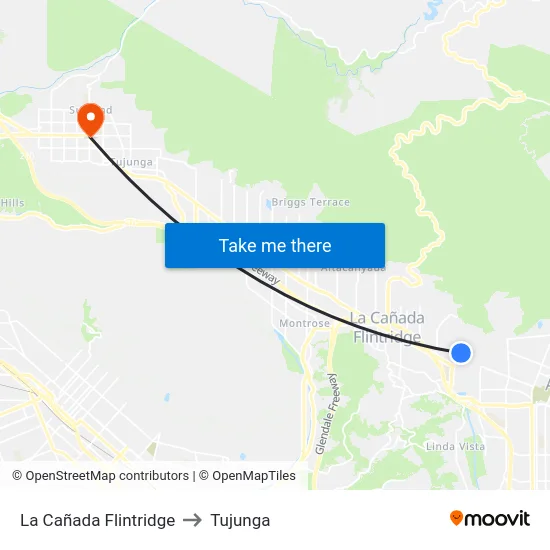 La Cañada Flintridge to Tujunga map