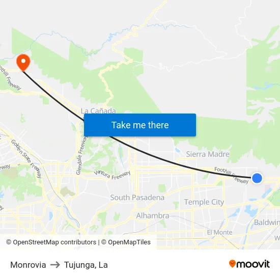 Monrovia to Tujunga, La map