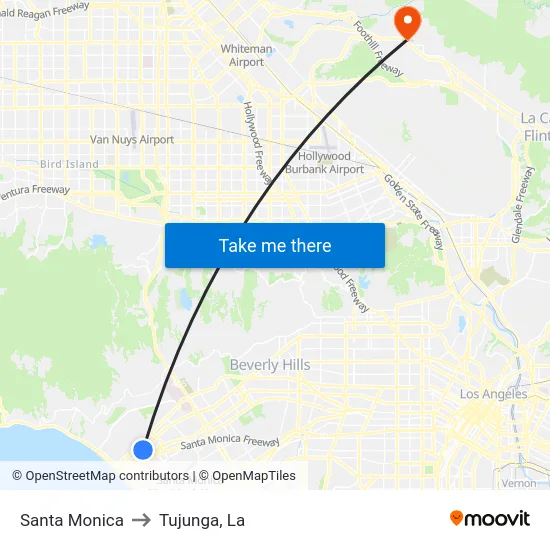 Santa Monica to Tujunga, La map