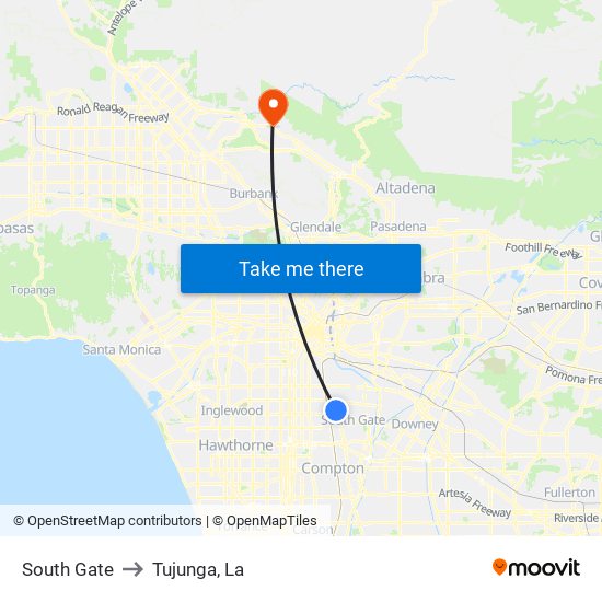 South Gate to Tujunga, La map