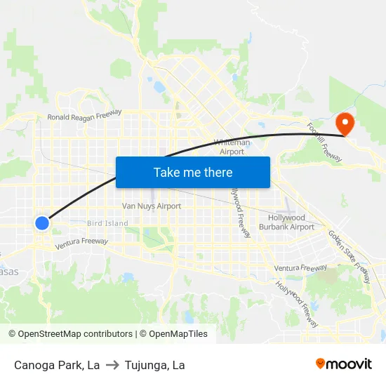 Canoga Park to Tujunga, La map