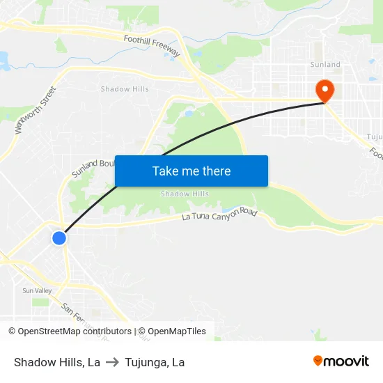 Shadow Hills to Tujunga, La map