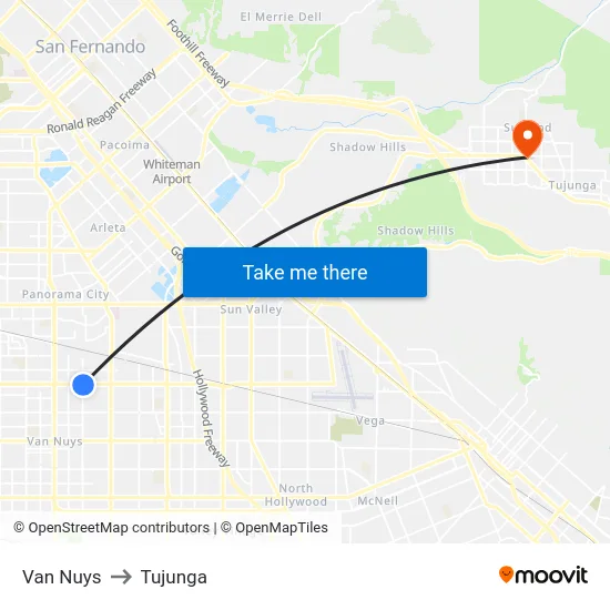Van Nuys to Tujunga map